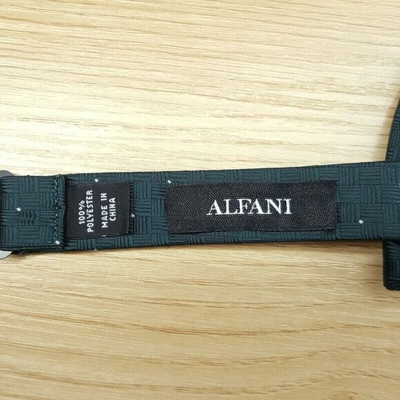 ALFANI Mens Bow Tie Hunter Green Basketweave Stripe Square Adjustable - Picture 3 of 3